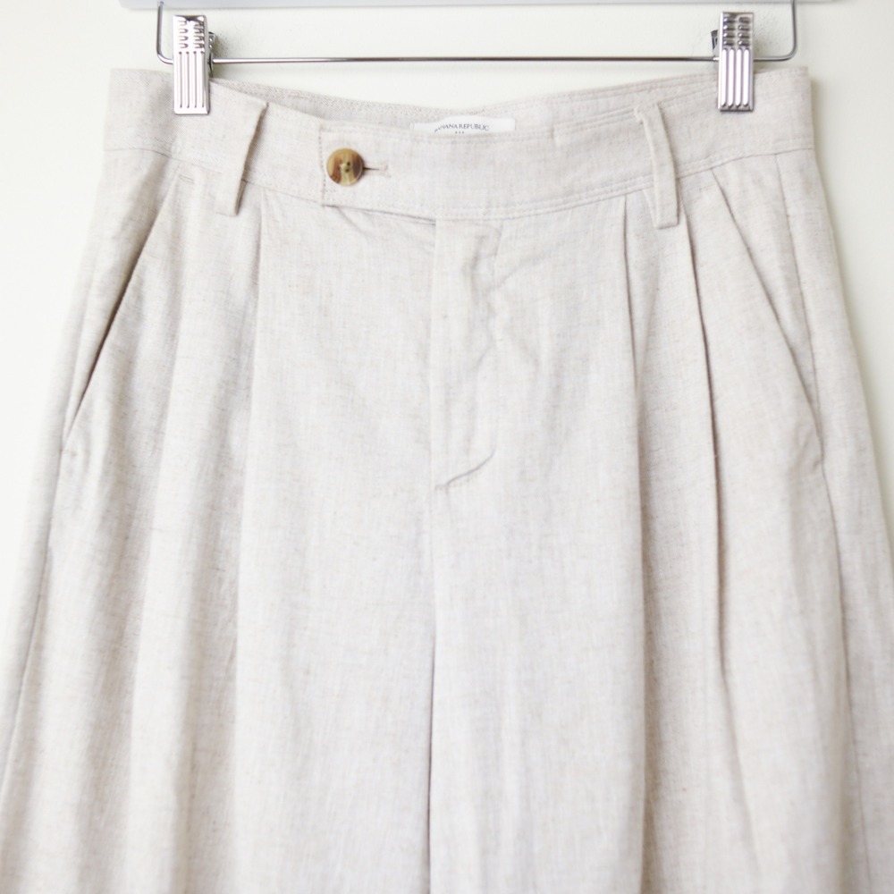 Banana Republic Linen Cotton Wide Leg Pants Women 2 P Beige Pleated Minimalist - Picture 3 of 12